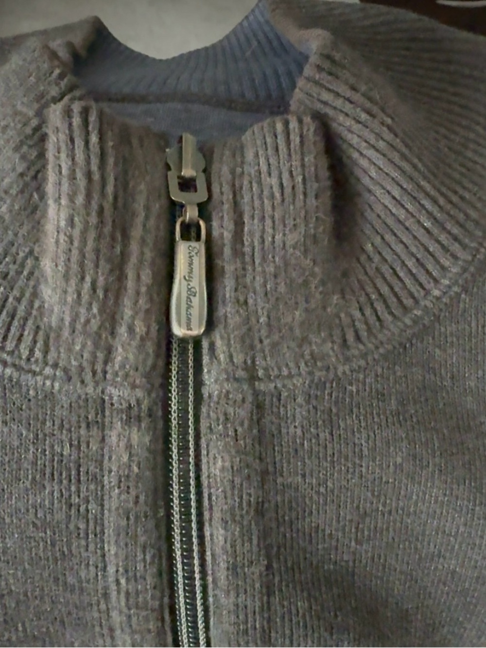 Tommy Bahama Men’s reversible Gray / Blue 1/4 Zip-Up Sweater